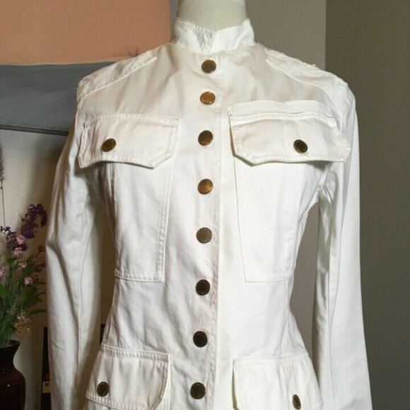 Jimmy Taverniti White Snap Front Military Jacket - Picture 3 of 12